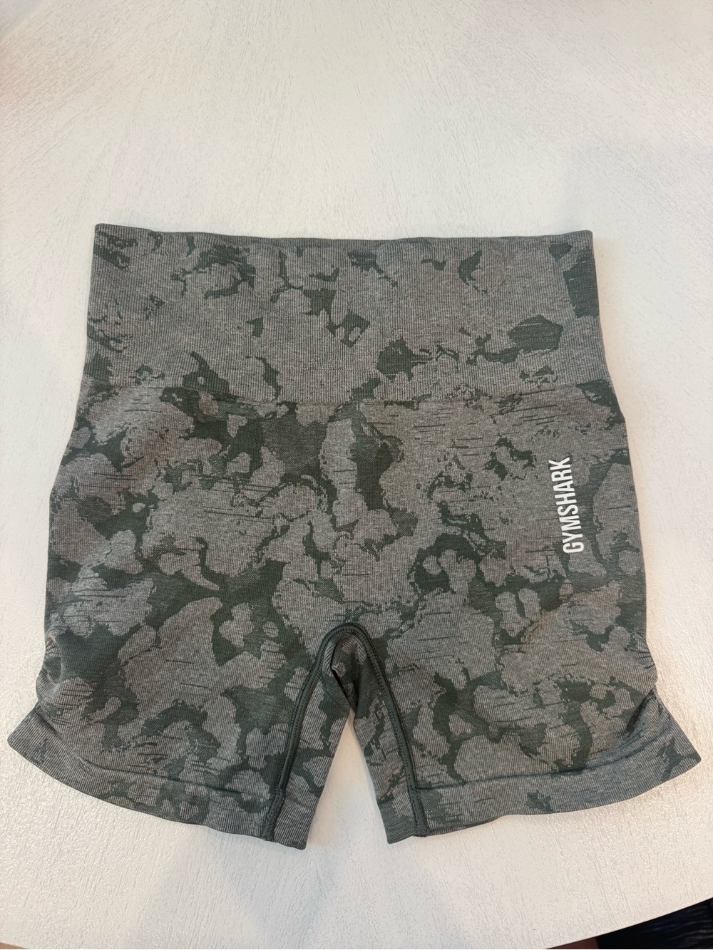 Gymshark Women’s High-Waist Seamless Camo Bike Shorts - Dark Gray & Green